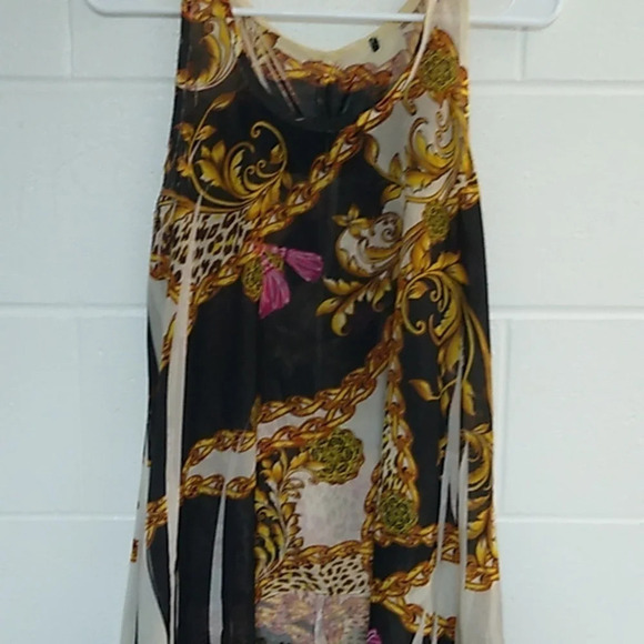 SHEER HIGH LOW TANK TOP CHAIN & TASSEL PRINT - Picture 8 of 8